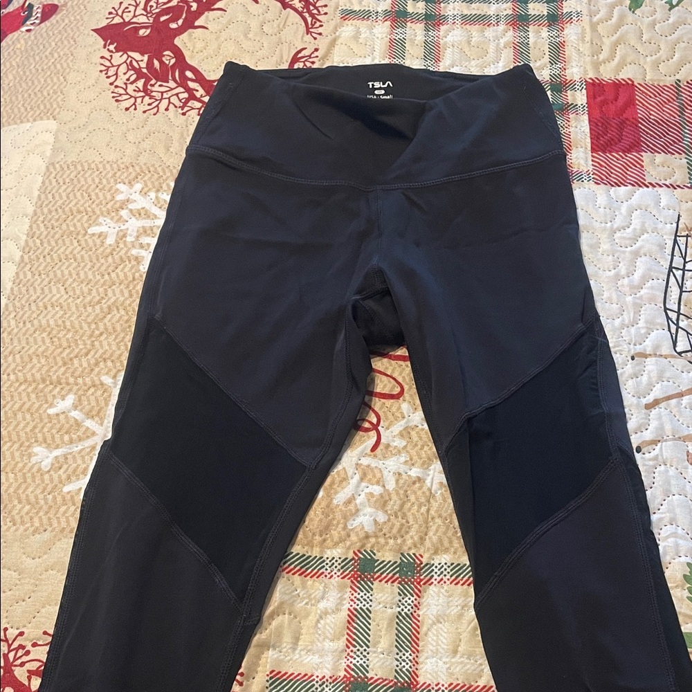 TSLA Black Leggings with Mesh in legs